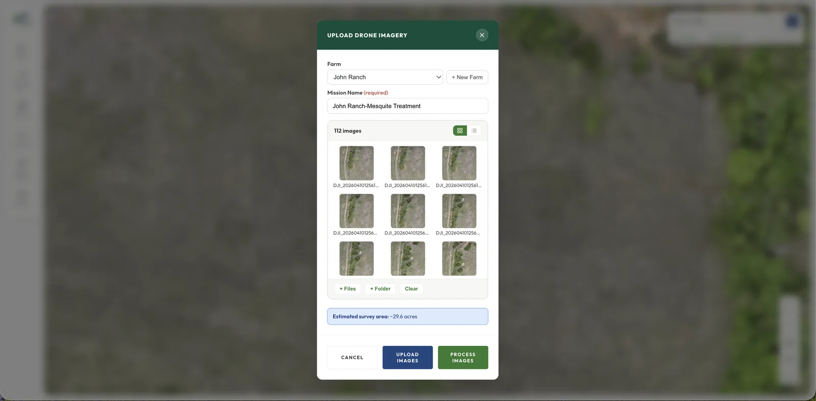 Hermes Vision platform: uploading drone imagery for a ranch